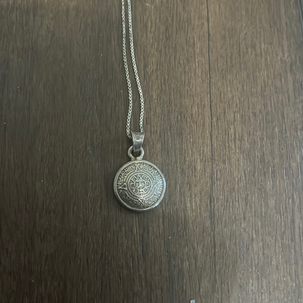Silver Plated Mayan Calendar Necklace Mexican